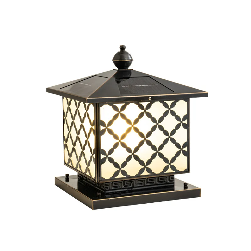 Lampu taman tembaga anti air model baru gaya Cina untuk villa, lampu dinding tiang pintu besar