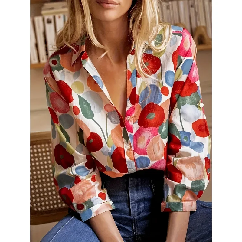 Fashionable Long Sleeve 3D Digital Print Women's Shirt New Arrival Boho Style Dazzling Flower Top Selling Women's Blouse