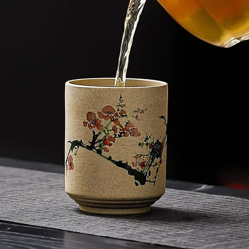 Coarse Pottery Teacup, Water Cup Ceramic Cup 180ml, Straight Barrel Pottery Cup, Japanese Retro Style Single Drinking Cup
