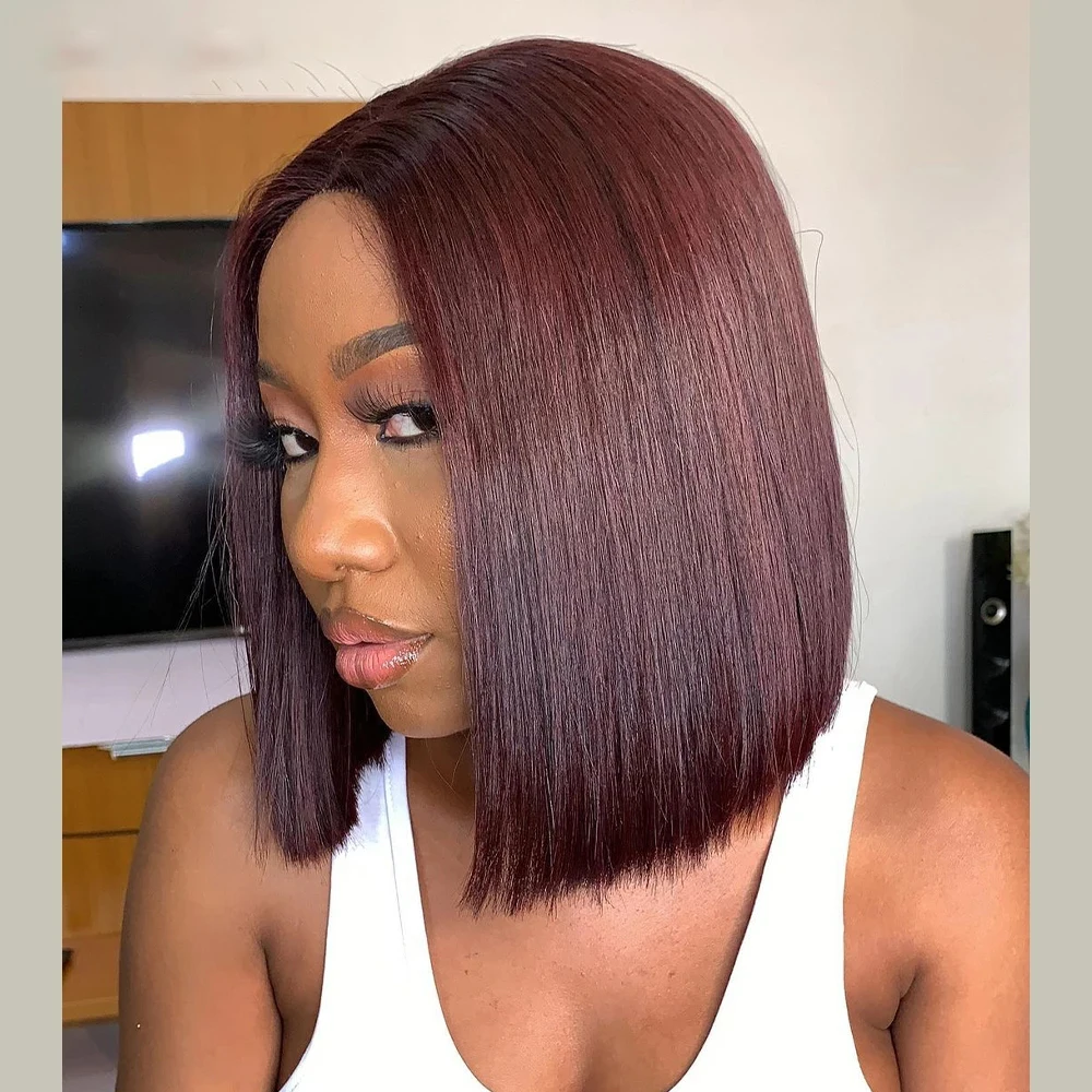 

Red Purple Color Short Bob Wigs Human Hair 13x6 Lace Front Wig Brazilian Invisible Lace Front Human Hair Wigs Bone Straight Wigs