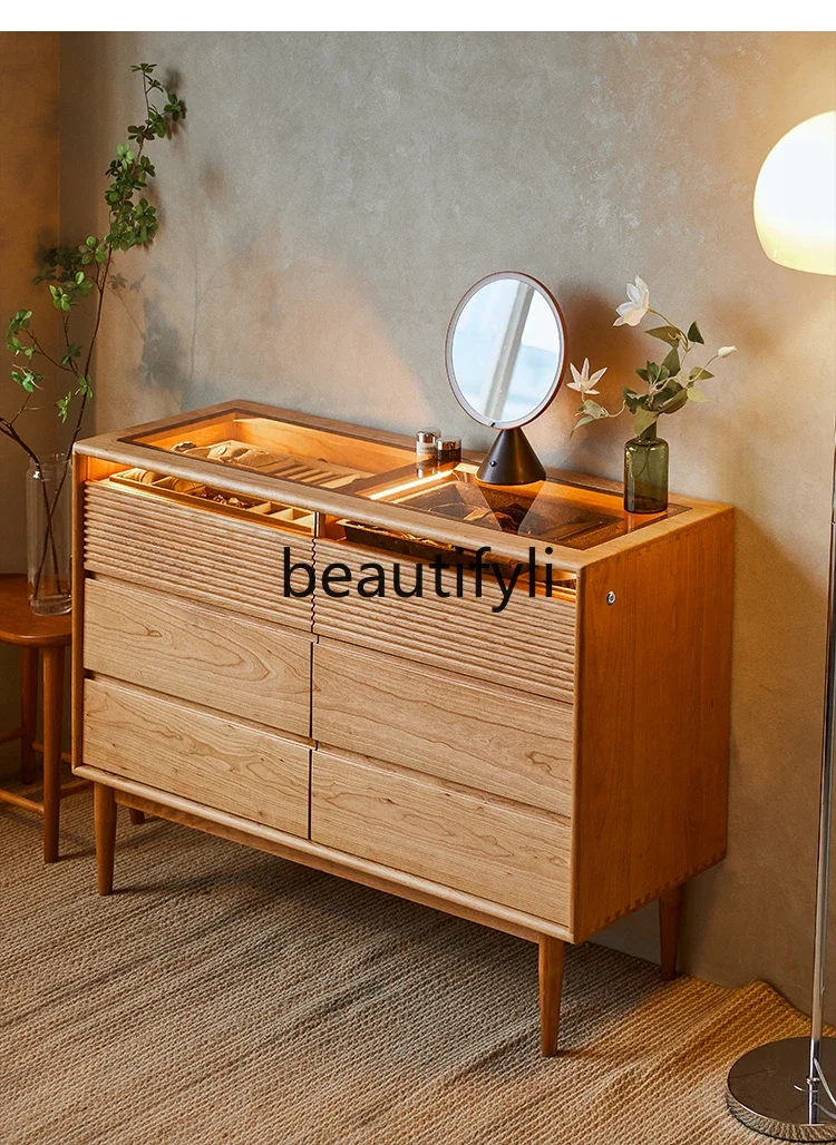 

Solid wood cherry wood six chest bedroom bed end floor porch storage thin