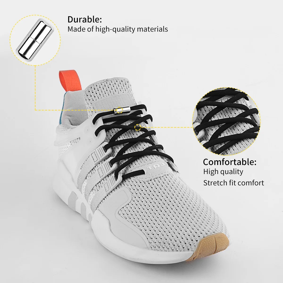 

ZHENTOR [1 Pairs] Elastic No Tie Shoelaces Metal Lock Shoe Laces For Kids Adult Sneakers Quick Shoelaces Semicircle Shoestrings