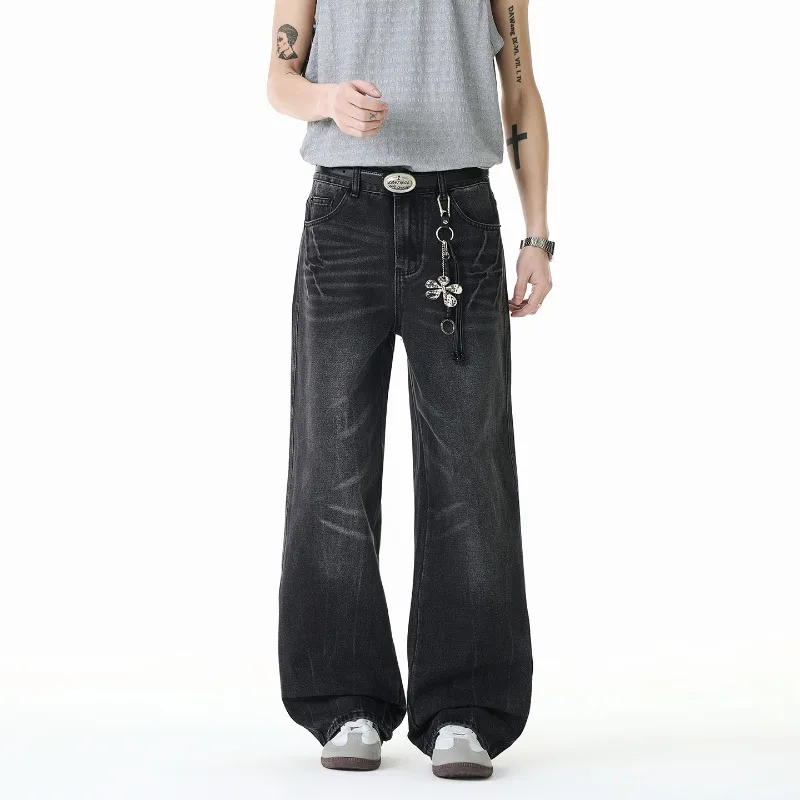 

American Style Washed Men's Jeans 2026 Spring Autumn New High Street Fashion Looss Straight Leg Denim Long Pants