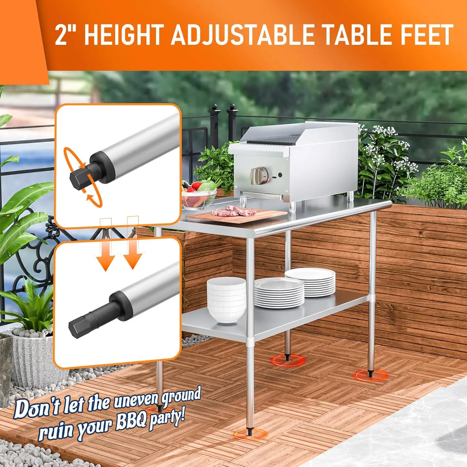 Table for Prep & Work 30" X 48" inches with Adjustable Shelf and , Commercial Workstations