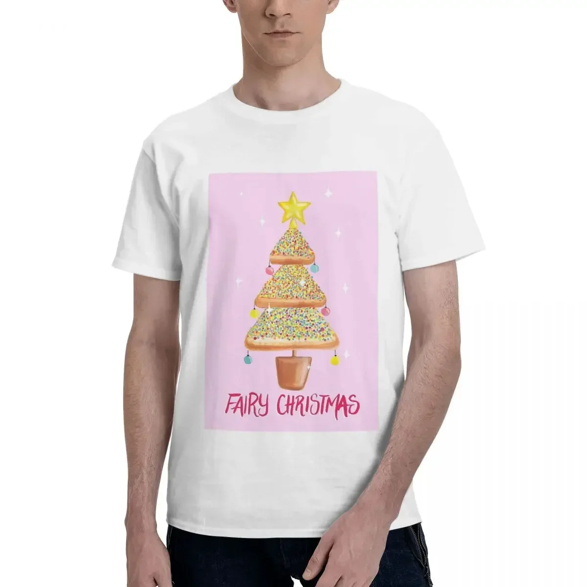 Fairy Christmas Fairy Bread Pink 100% Cotton T-shirt Men's Oversized T Shirts Men Round Neck Short Sleeve S-6XL