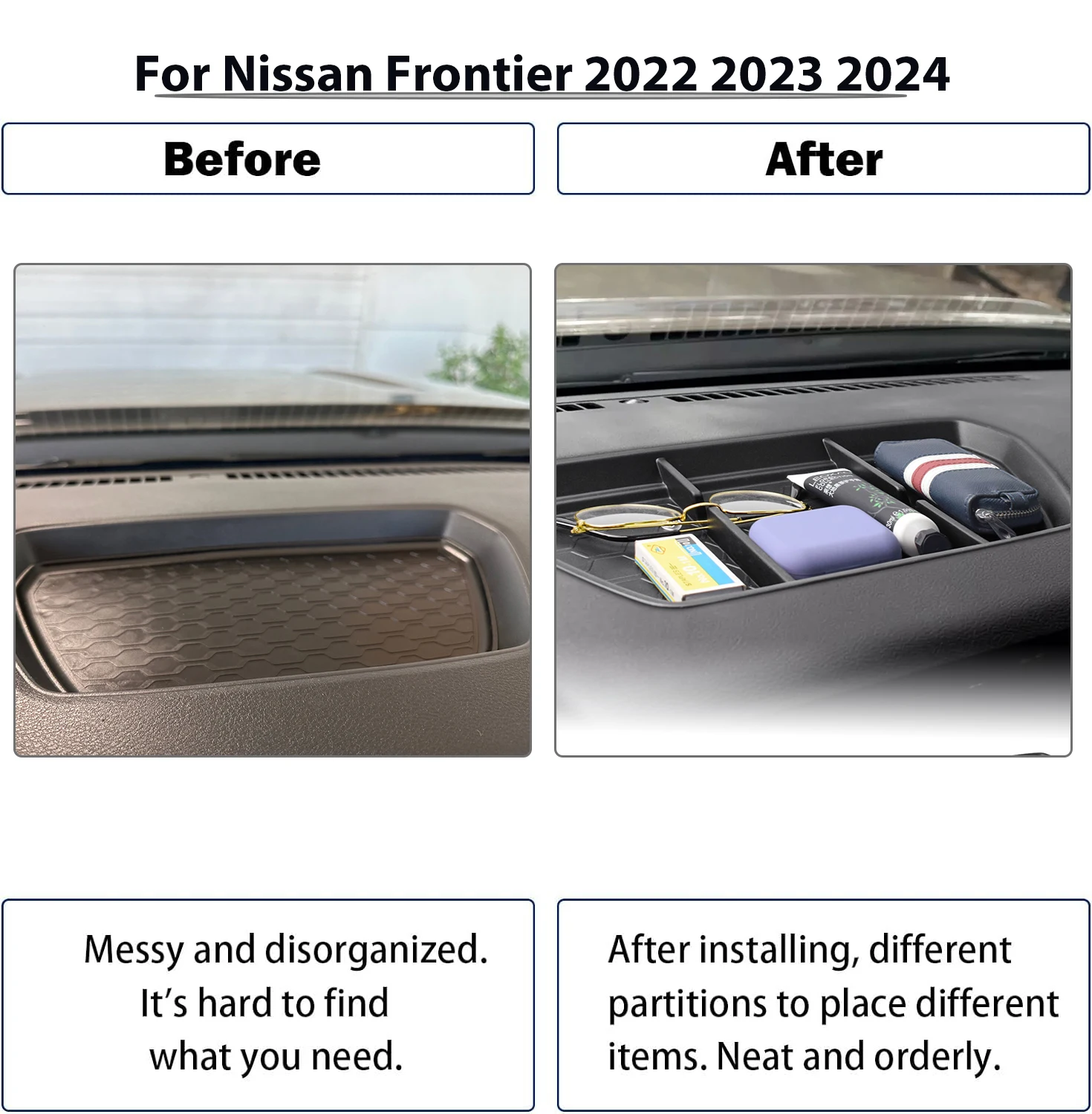 Center Console Dash Organizer For Nissan Frontier 2022 2023 2024 Dashboard Storage Box Tray Phone Holder Container Insert Box