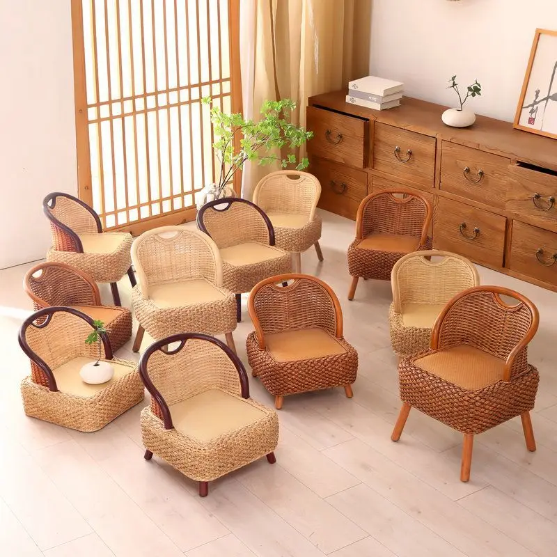 Vine chair, rattan woven tatami, rice back chair, balcony chair, tea room legless chair, solid wood small chair, leisure home lo