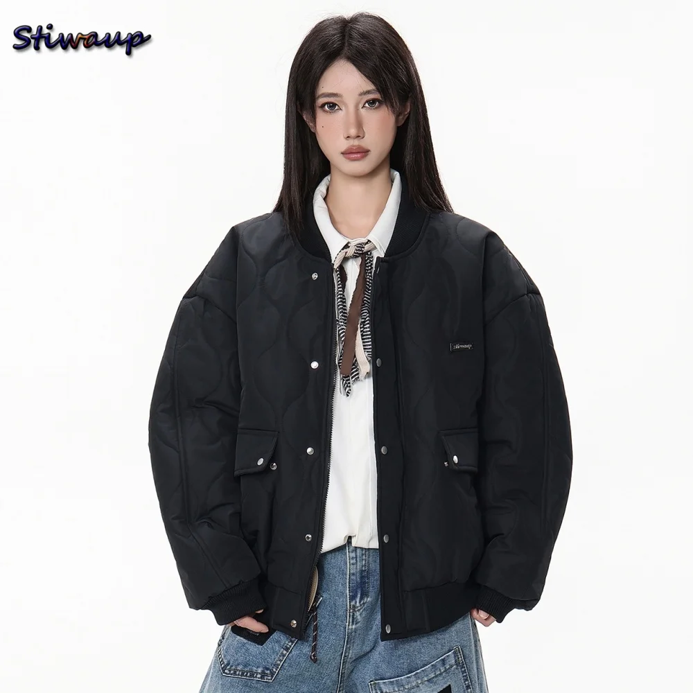 

Winter Quilted Jacket for Woman Black Crewneck Warm Women's Lightweight Padded Jackets Long Sleeve Winter Coat Female Outerwear