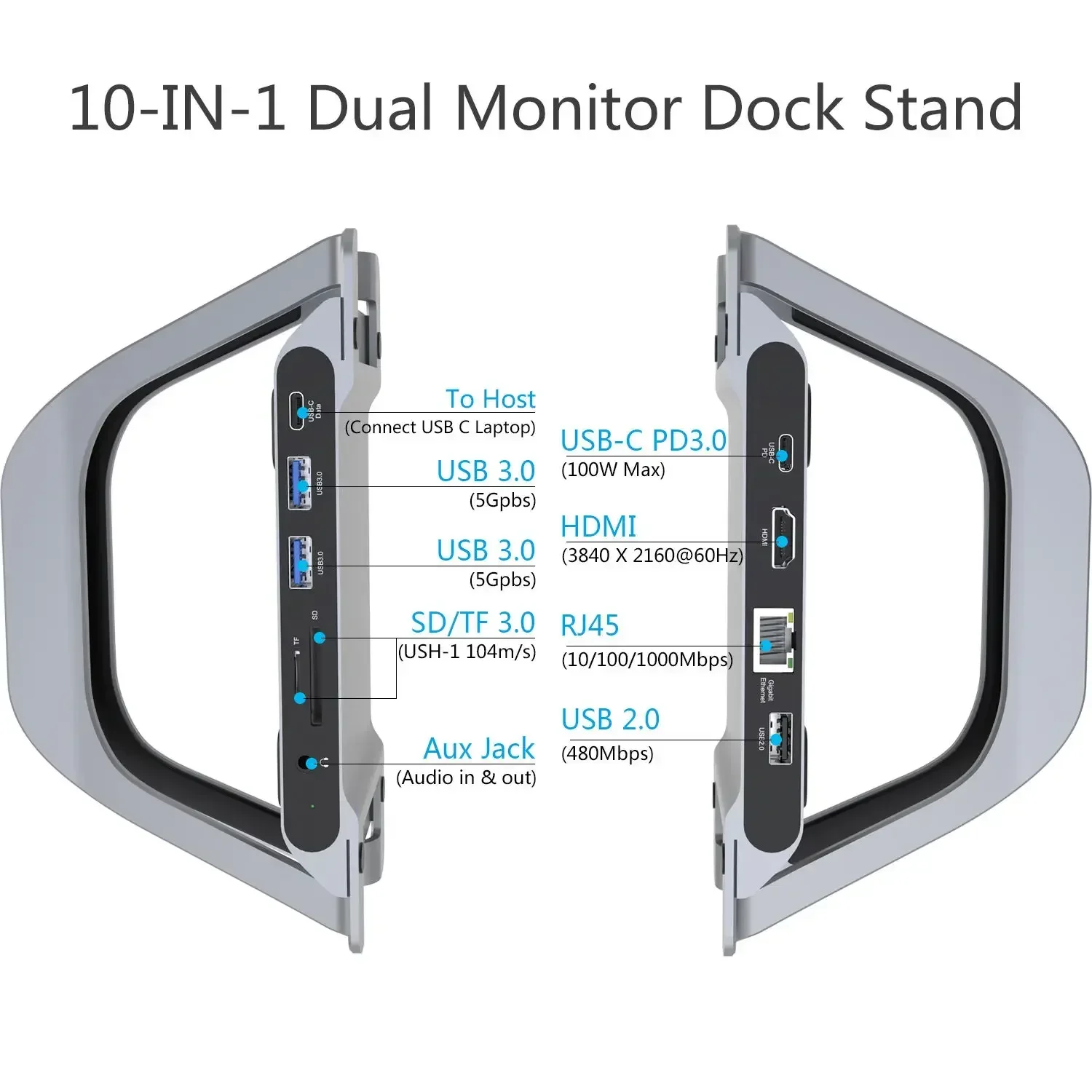 Multifunction Docking Station 100w Laptop Usb30 Type C USB Multiport Adapter Usbc Hub With Laptop Stand