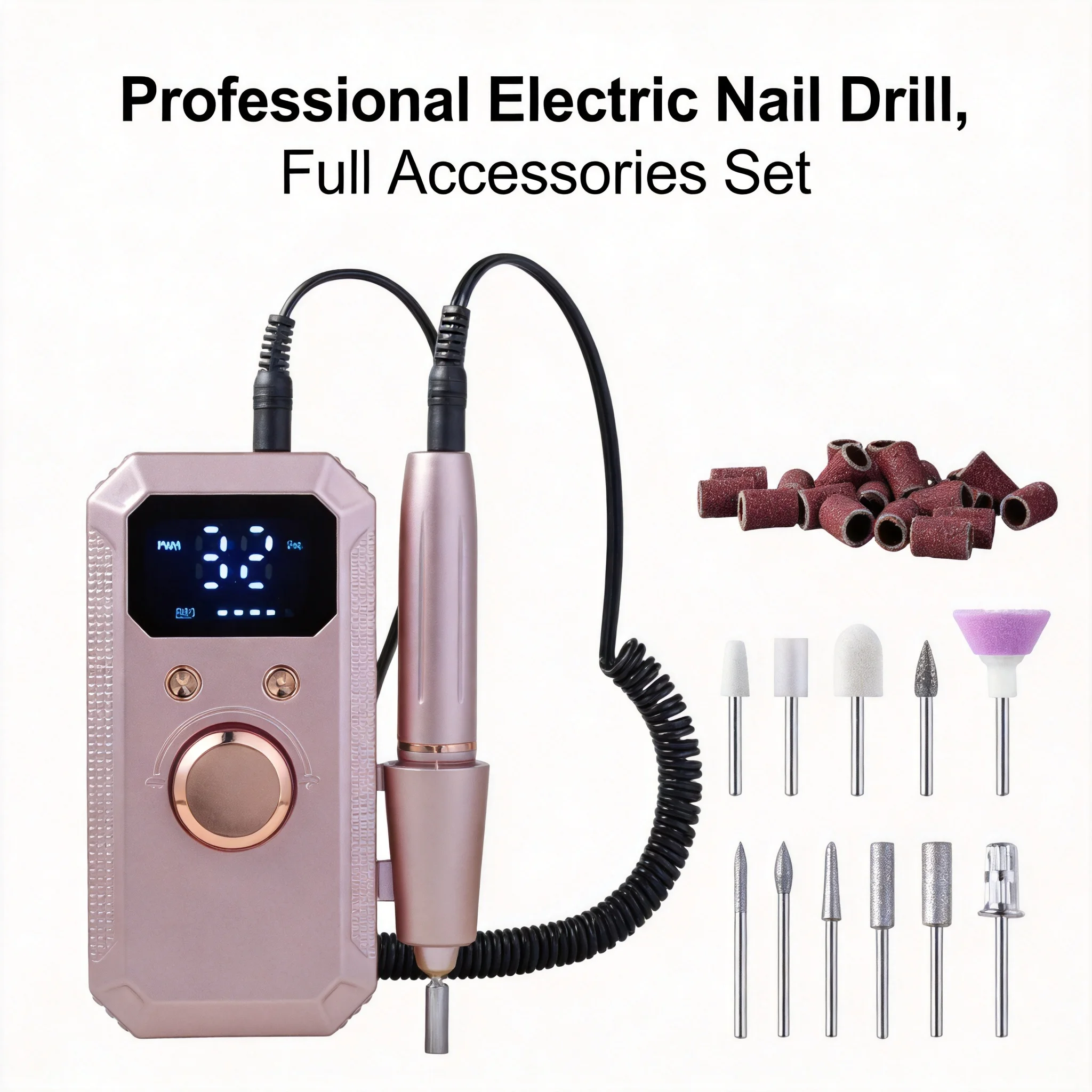 Professional Electric Nail Drill forGel Nails Polish 32 Speed Reversible Rotation with Digital Display Portable Rechargeable