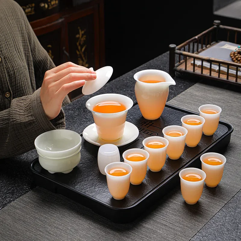 Premium White Porcelain Kung Fu Tea Set Elegant Qingshan Yundehua Style Teaware for Home Office Use Luxury Gift Box Included