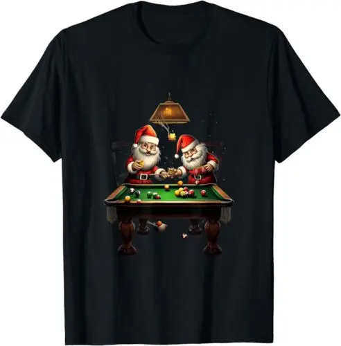 Christmas Santa Playing Billiards X-Mas Pajamas Party T-Shirt S-3XL