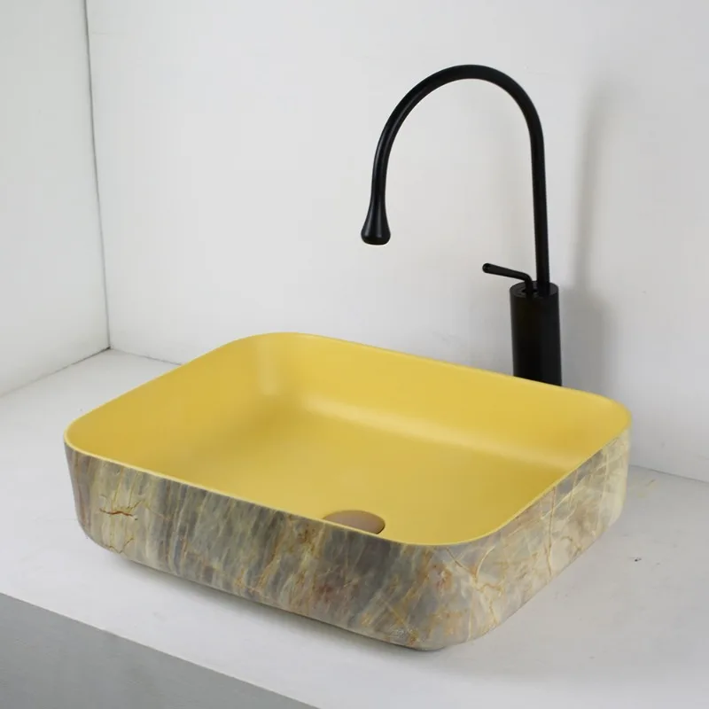Nordic Ceramic Table Basin Wash Basin  Bathroom Washbasin Balcony Washbasin Rectangular Marble Pattern
