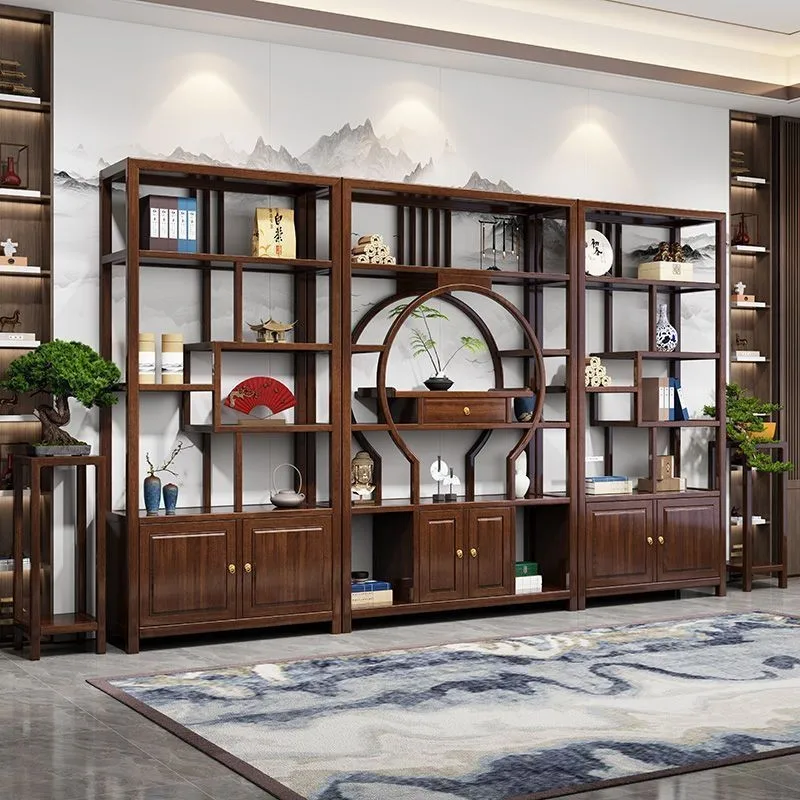 HYS new Chinese-style living room Bogu frame against the wall Floor-to-ceiling porch shelf strip case edge plant frame Solid