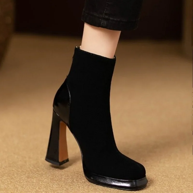 الفرنسية المتخصصة تصميم تحسس صندل بكعب مكتنز أحذية الموضة النسائية تمتد نحيل الأحذية لطيف ومتعدد الاستخدامات عالية الكعب الجوارب #1