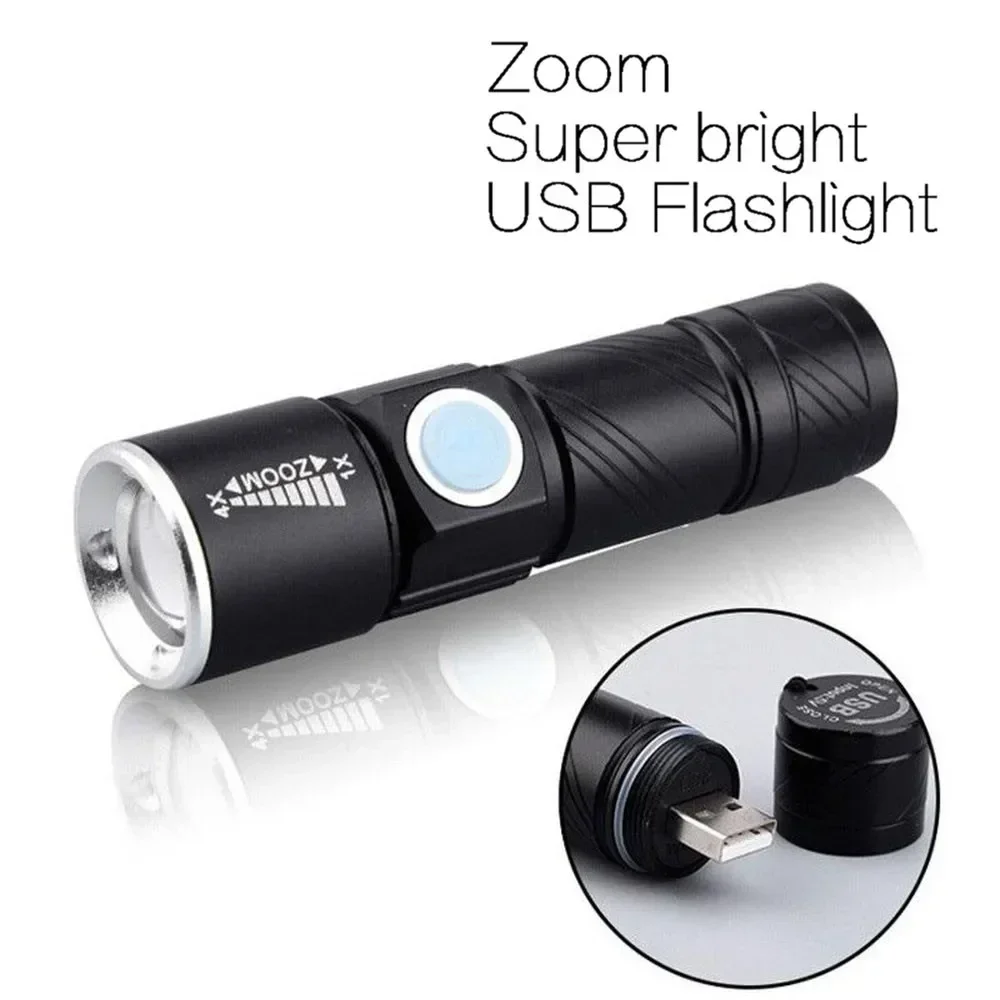 

USB Built-in Battery Rechargeable Lasting Flashlight Q5 3 Modes Mini Zoom Light Flash Waterproof Tactical Camping Bike Torch