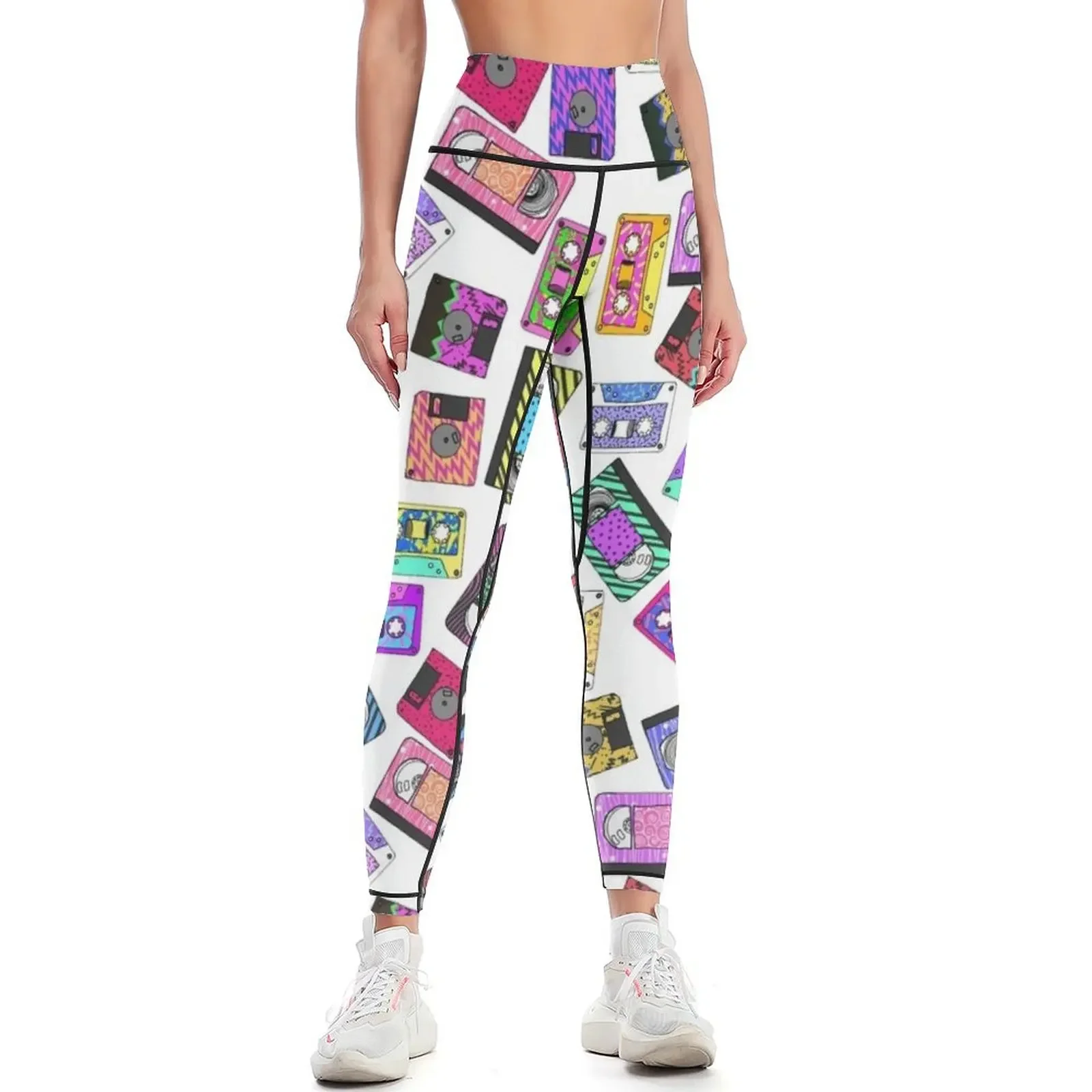 

Retro 80's 90's Neon Patterned Cassette Tapes Leggings Women's sports pants Women's push up Legging sport Womens Leggings