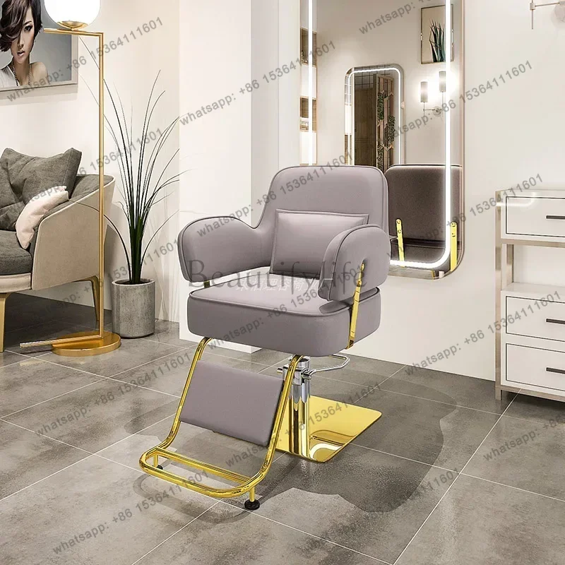 LSFashionable Grey Barber Chair Glamour Elegant Professional Comfy Hairdressing Chair Chairs Beauty Silla De Barbería Furnitur 2