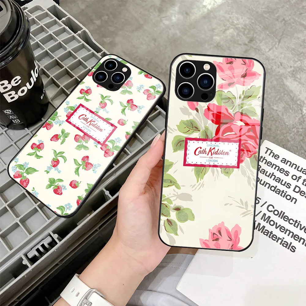 Women Fashion C-cath Kidston Phone Case 2023 For IPhone 15 14 Pro 13 11 12 XR XS MAX 7/8 X Plus 13 Black Glass Covers