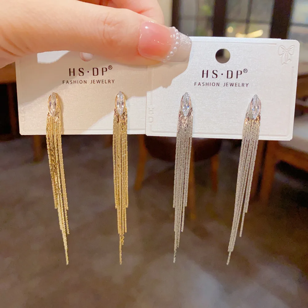 Marquise Cut Crystal Extra Long Streamer Earrings Glittering Waterfall Linear Dangle Jewelry High End Dinner Party Statement