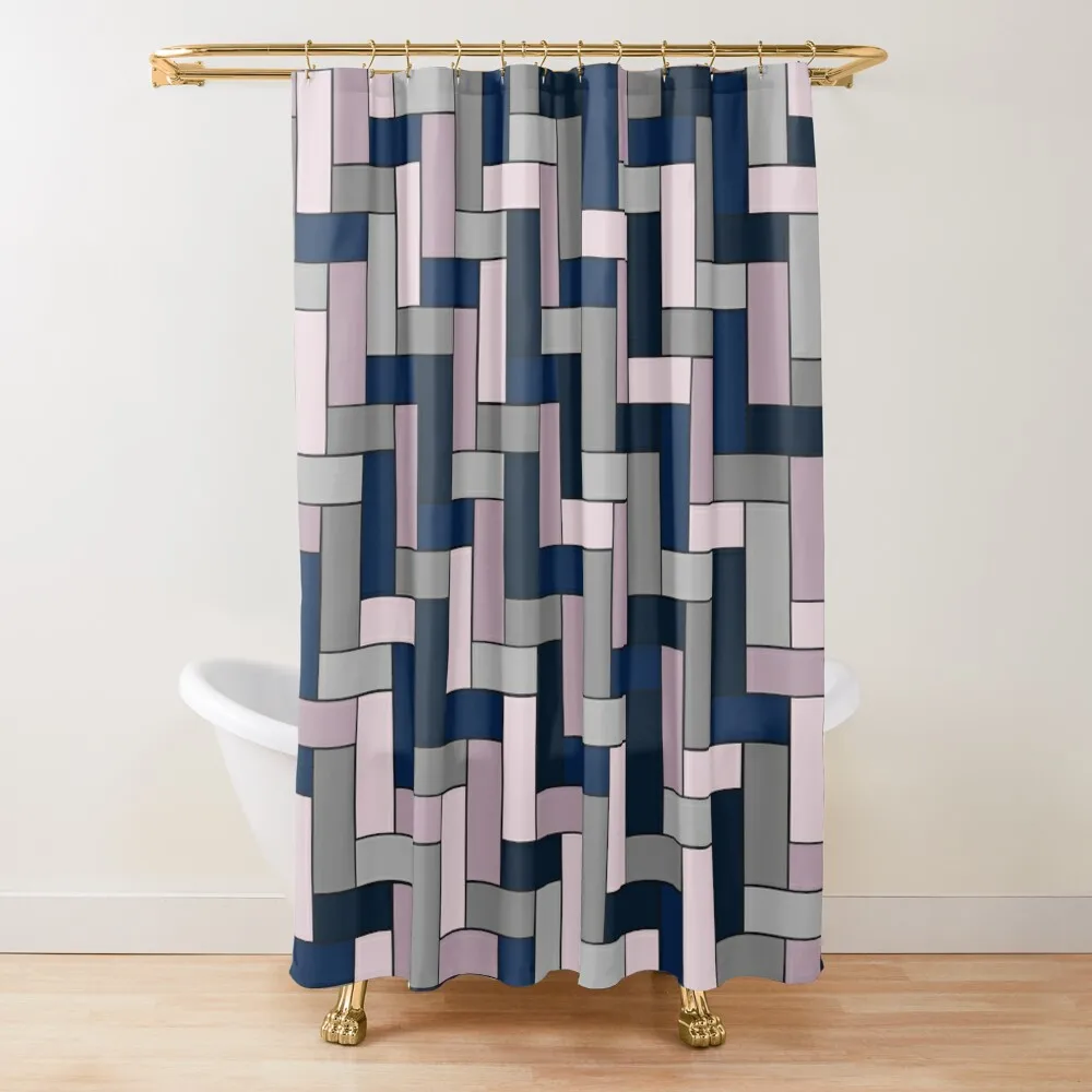 

Geometric Tiles in Navy, Grey and Pink Shower Curtain Bathroom Decor Shower Set Bathroom And Shower Products Curtain