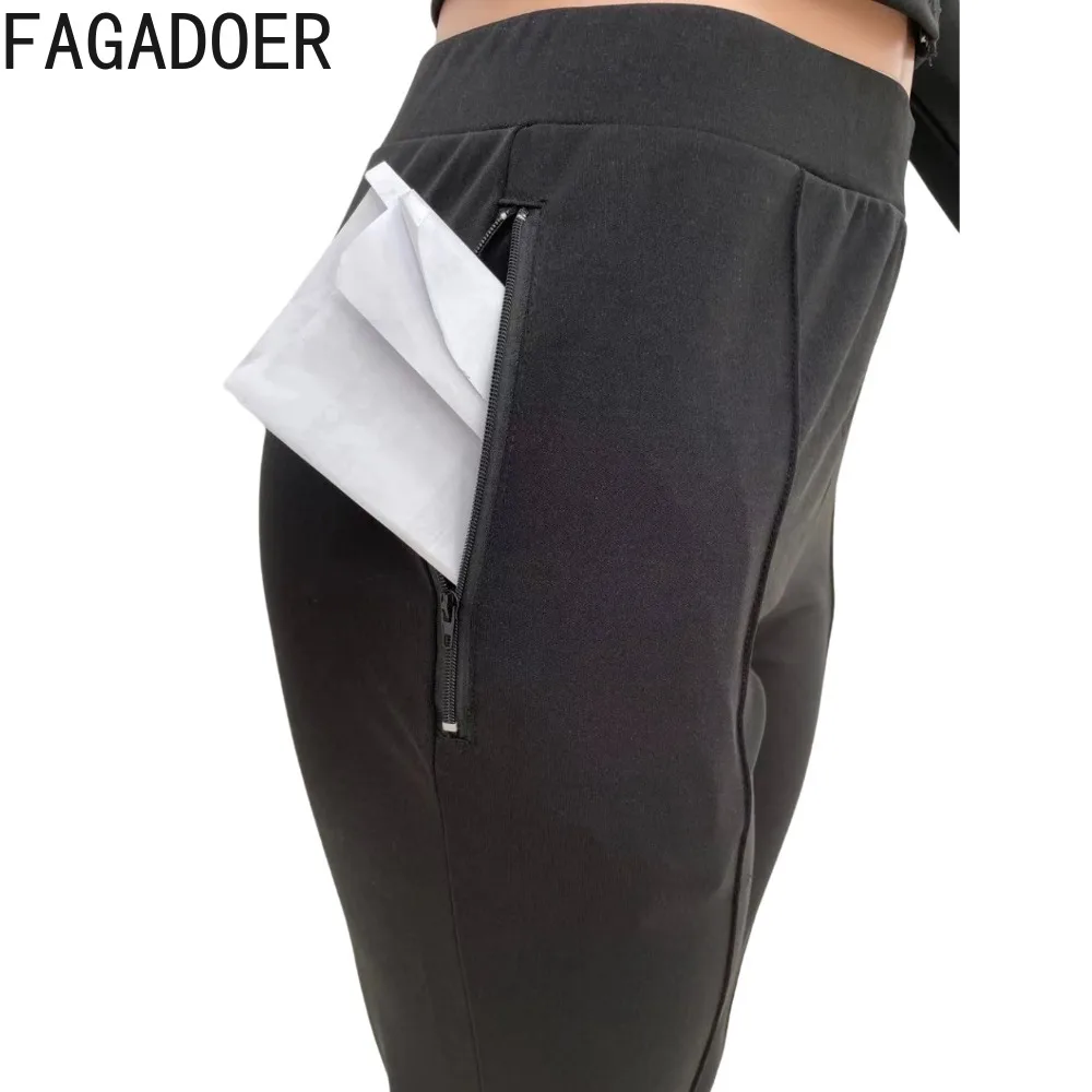 FAGADOER Autumn Casual Zipper Slit Skinny Pants Sets Women Long Sleeve Top + Pants Two Piece Outfits Female Solid 2pcs Tracksuit
