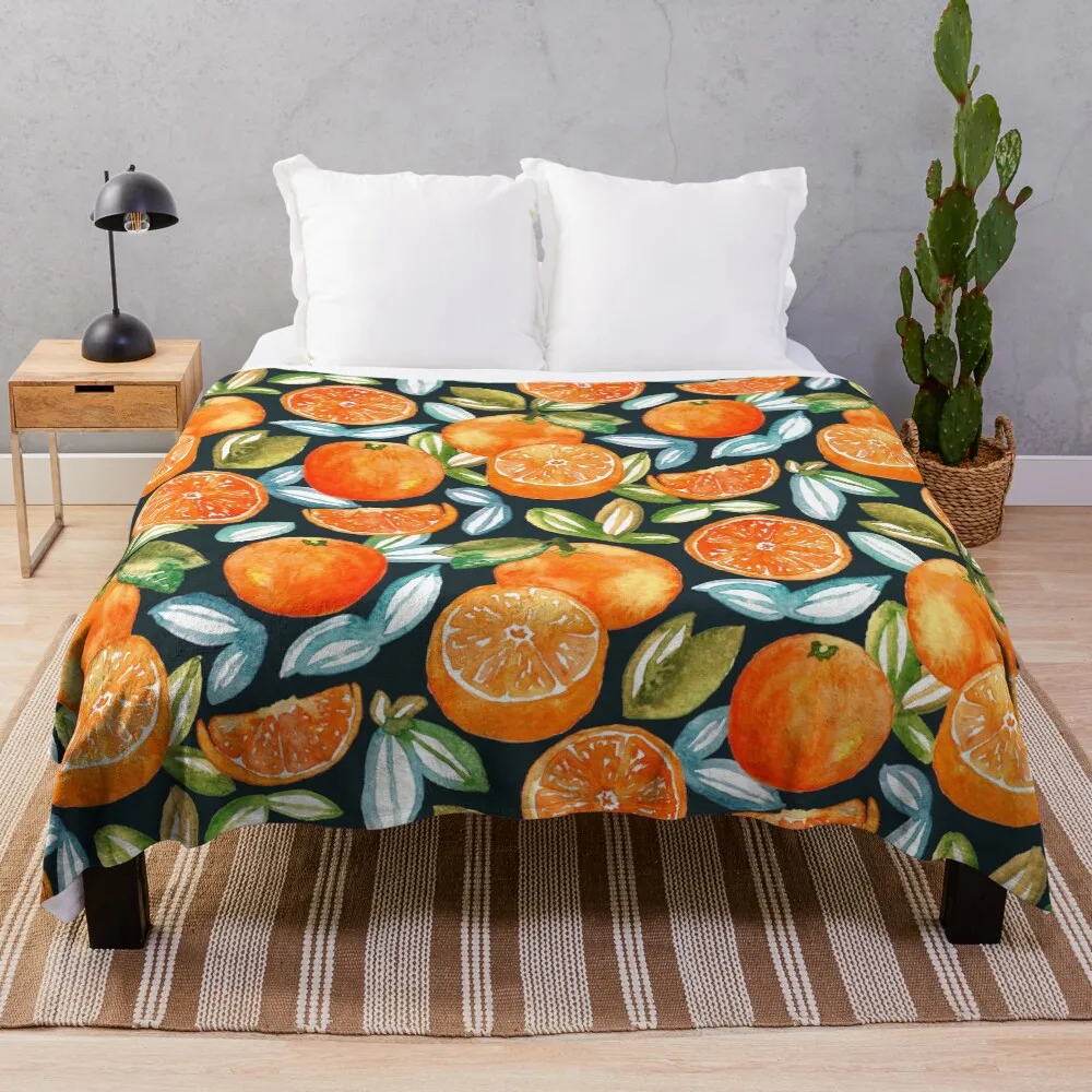 

Oranges On Navy Throw Blanket