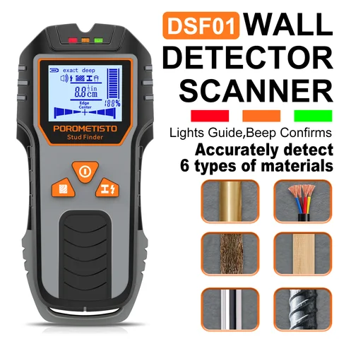 6in1 Stud Finder Wall Scanner Detector Multifunction Wall Scanner for AC Cable Wires Wood Metal Pipe Electronic Measuring Tools