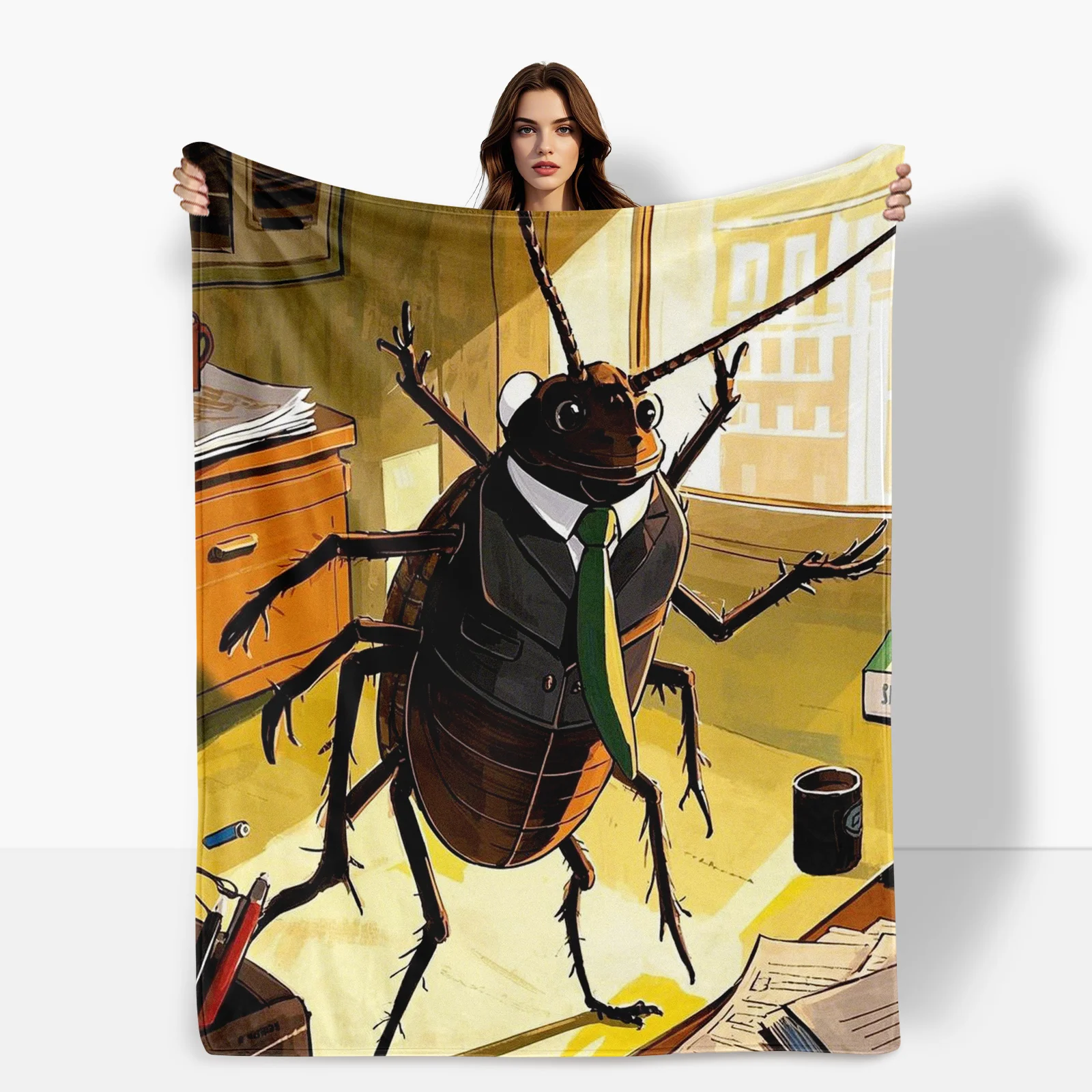 Stylish Cockroach Persona Blanket With Tie Suit And Room Design For Unique And Playful Home Aesthetic