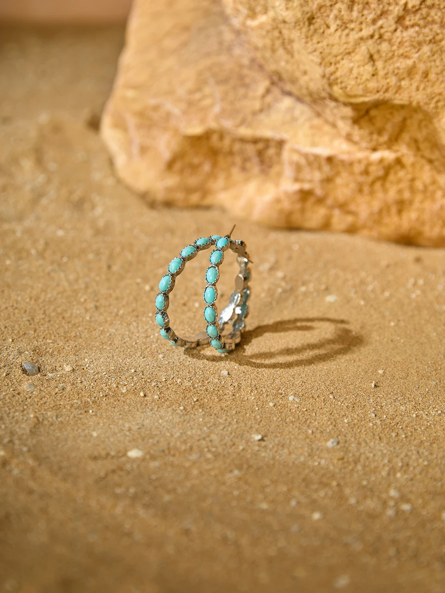 

Western Style Turquoise Hoop Earrings Vintage Bohemian Statement Jewelry For Women
