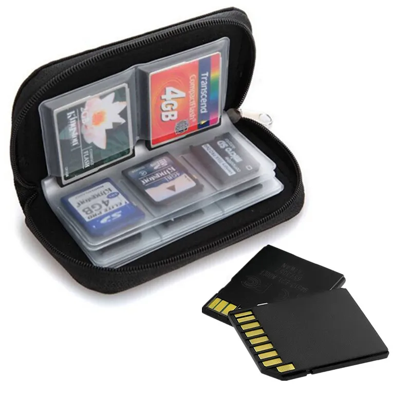 Memory Card Storage Bag- Fits SD, SDHC, Micro SD,Mini SD and 4X CF-With 22 Slots,Game Accessories memory card box,Black