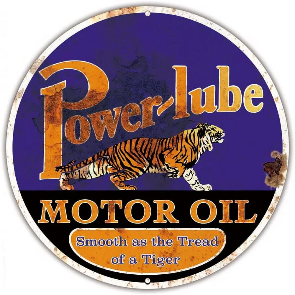High Definition Metal Tin Sign Set Vintage Gasoline and Motor Oil Brand Themed Round Wall Art Decor for Gas Station Garage and M