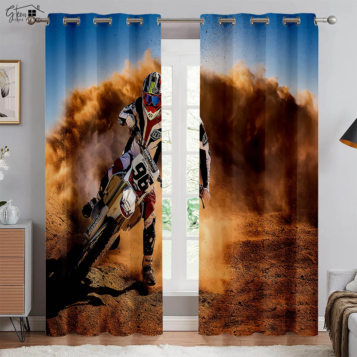 Industrial Style Motorcycle Locomotive 3D Printing Curtain Trend Cool Ins Boys High Quality Blackout Heat Insulation Curtain