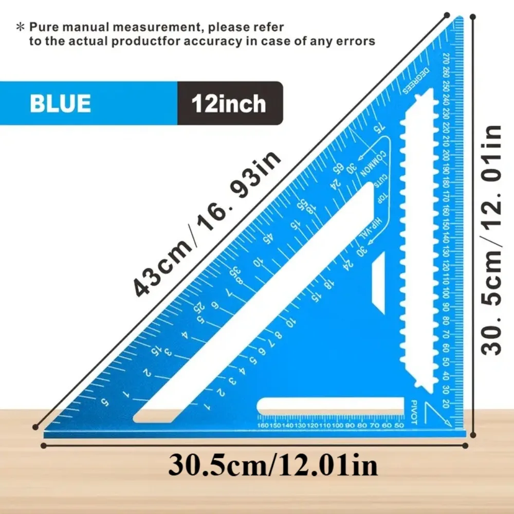 7''/12'' Metrisches Holzbearbeitungs-Hochpräzisions-Dreiecklineal, Aluminiumlegierungslineal mit Ergonomischem Griff für DIY & Messungen – Detail 2