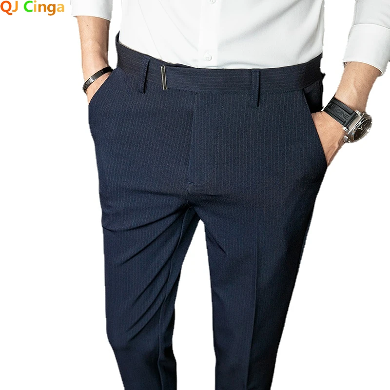 Dark Blue Men Suit Pants, Korean Slim Fit Casual Pantalon, Business Men High Quality Trousers, Black Gray Dress Suit Pant Man