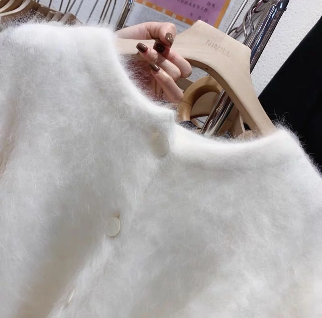 Fashion Korean White Mink Cashmere Soft Sweater Cardigan Chic Autumn Winter Warm Single Breasted Mohair Knitted Jackets F839