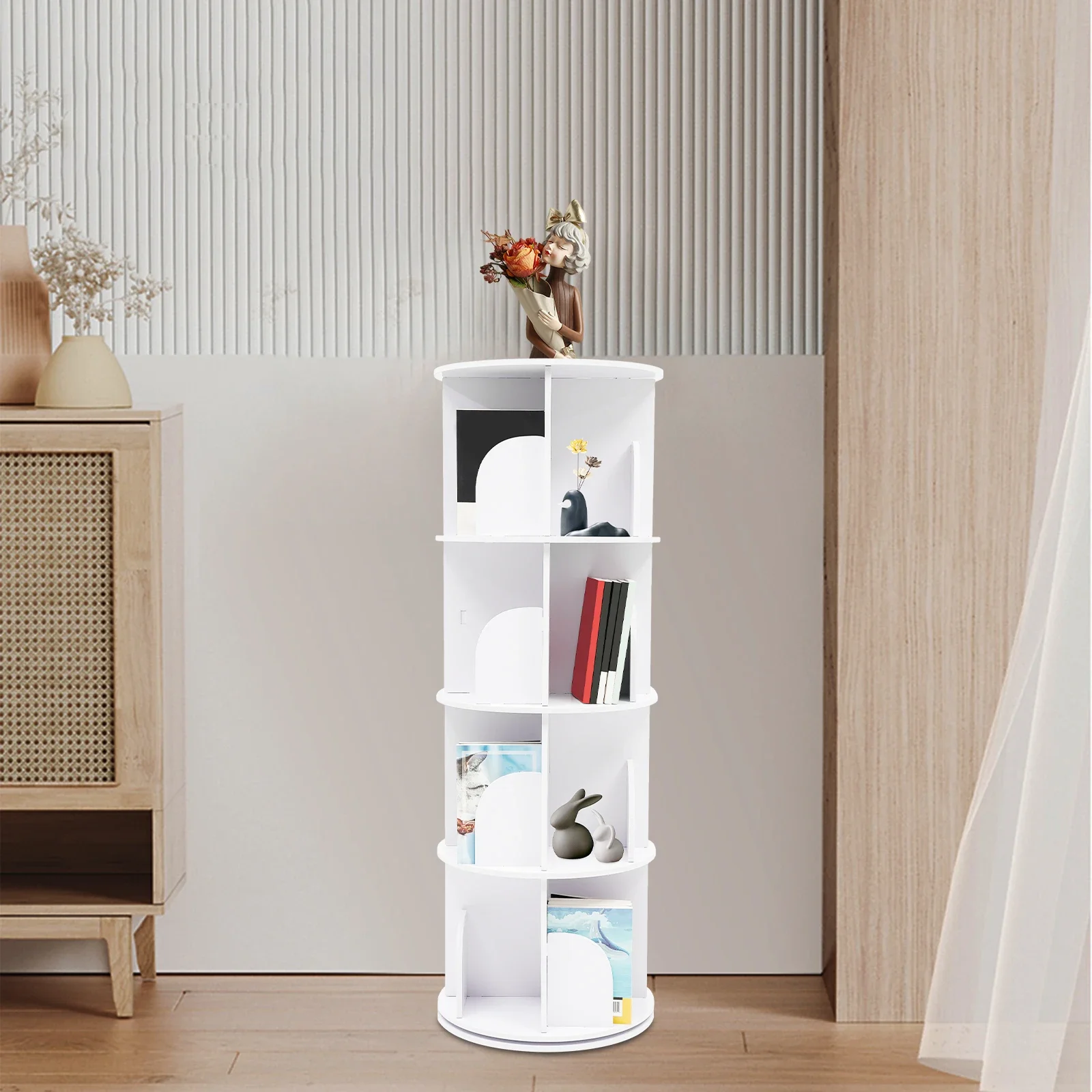 

4-tier Rotating Bookshelf,PVC Freestanding Spinning Bookshelf Tower Revolving Bookcase,for Bedroom Living Room