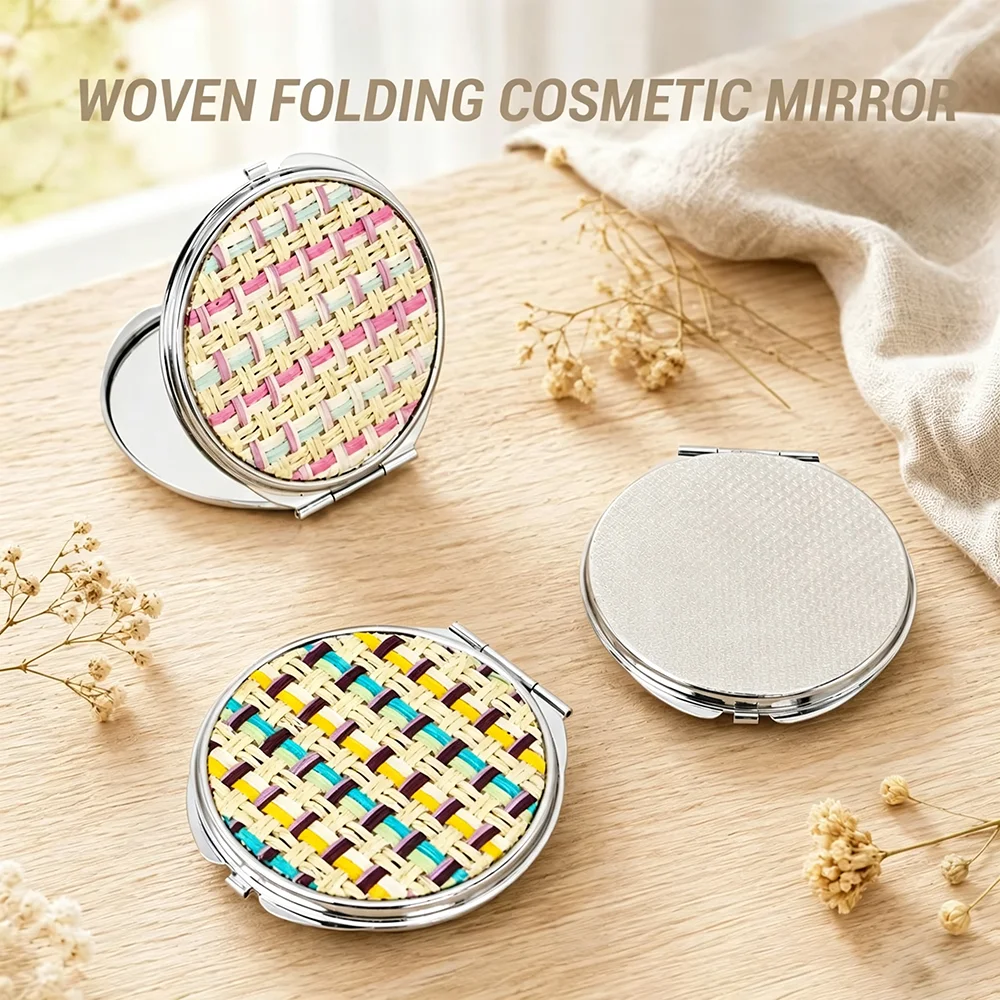 Cosmetic Magnifying Make Up Mirror Round Pocket Compact Makeup Mirror for Travel Bag Pu Small Round Mirror with Keychain