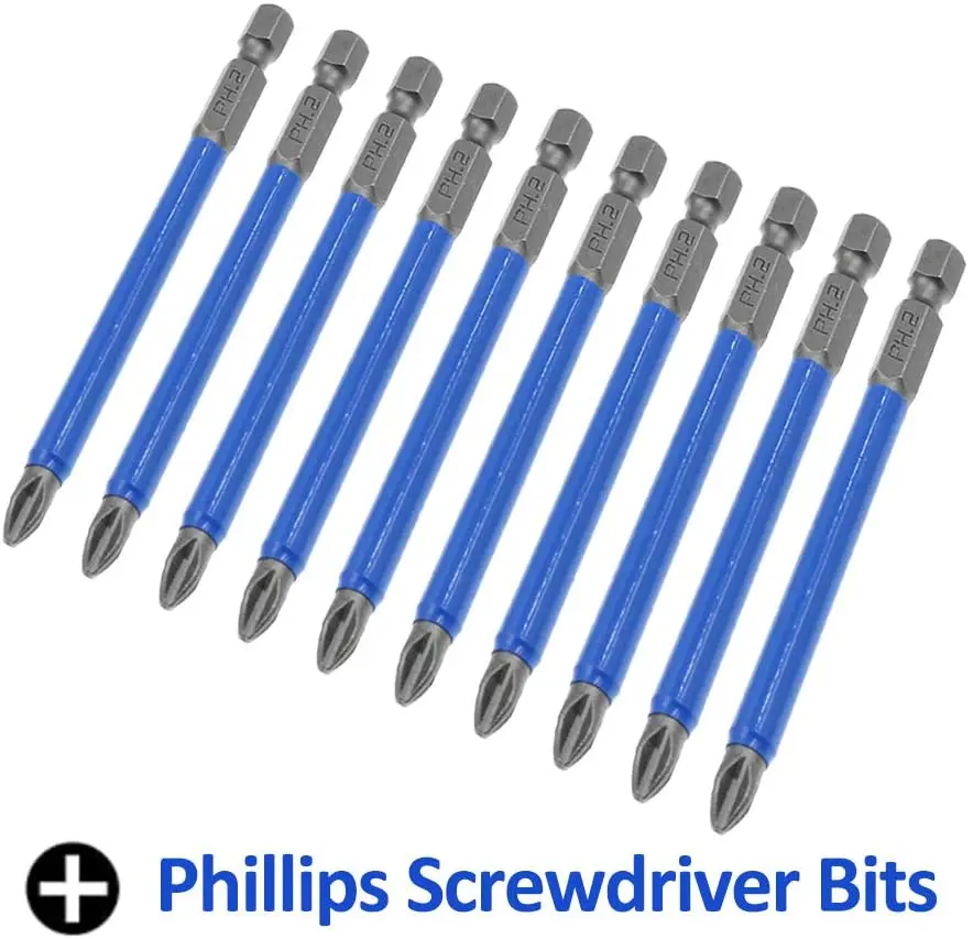 10 Chiếc 90Mm PH2 Chéo Bit Đầu Mũi Khoan Vít Bit Dụng Cụ Cầm Tay Chống Trượt Điện Chuôi Lục Giác Từ Tua Vít mũi Khoan