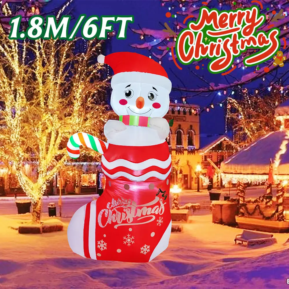 1.8M/6FT Świąteczne dmuchane buty śnieżne i bałwan - dekoracje ogrodowe z wbudowanymi światłami LED do dekoracji świątecznych na zewnątrz, trawnik i podwórko
