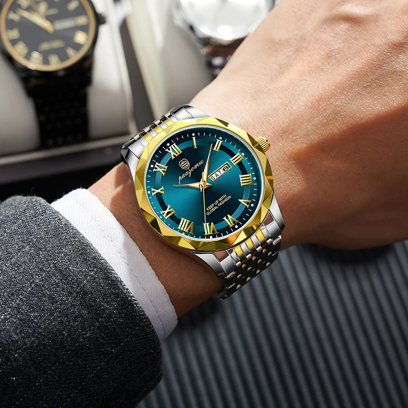 ساعة رجال الأعمال الفاخرة من PAAZOMU، تاريخ الأسبوع، ساعات مضيئة مقاومة للماء للرجال، كوارتز من الفولاذ المقاوم للصدأ، ساعة يد عصرية للرجال