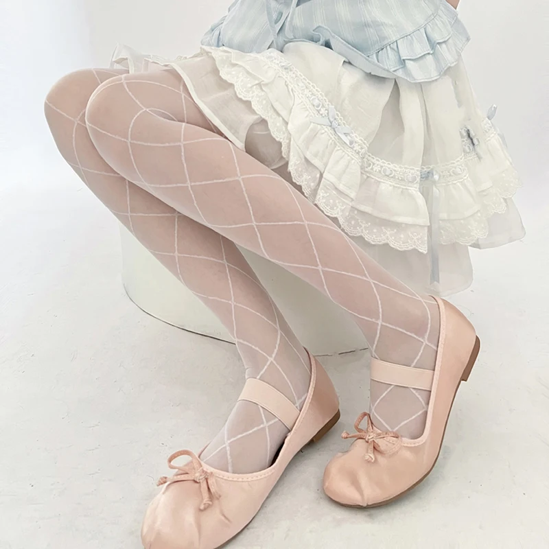 1 Paar Damenstrümpfe mit kariertem Rautenmuster, japanischer Lolita-JK-Stil, weich, bequem, atmungsaktiv, lässige Strumpfhose – Detail 5