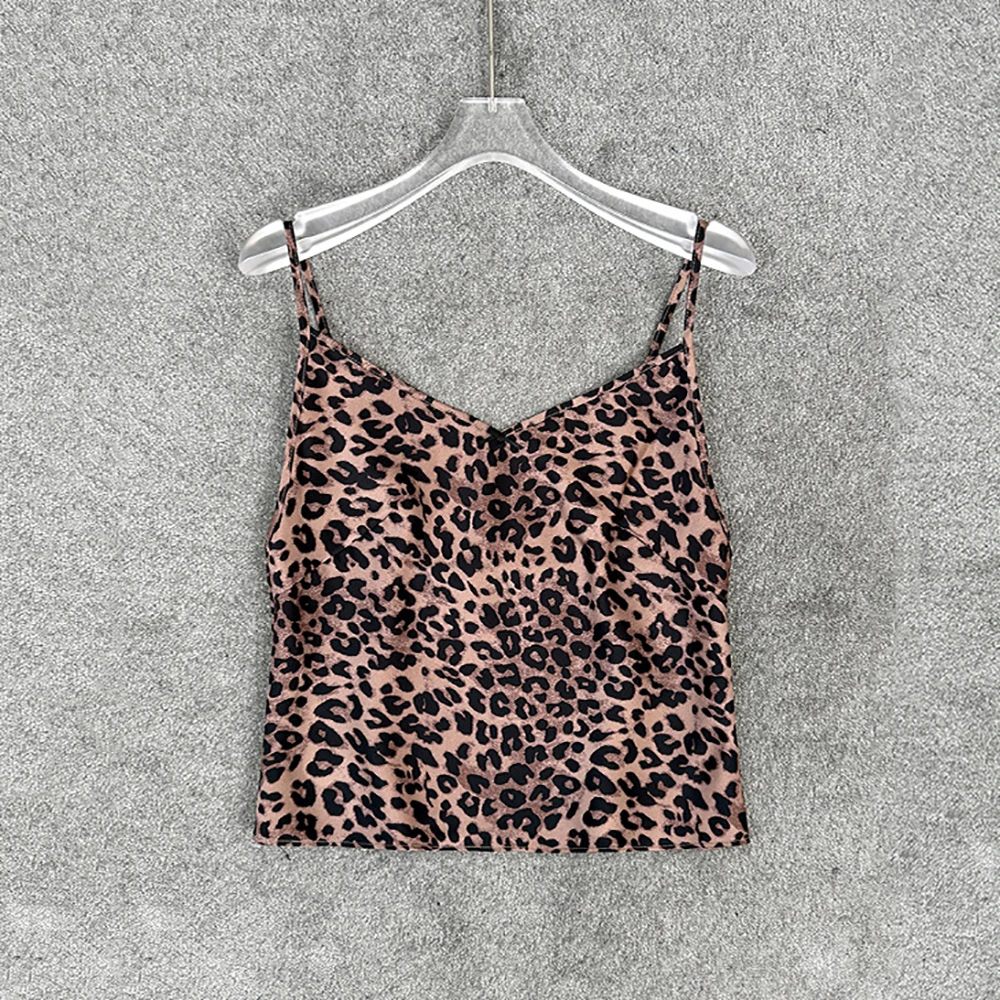 

Women Leopard Print Satin Camisole Top V Neck Spaghetti Strap Crop Tank Top Sexy Slim Fit Party Club Streetwear Y2K Summer Camis