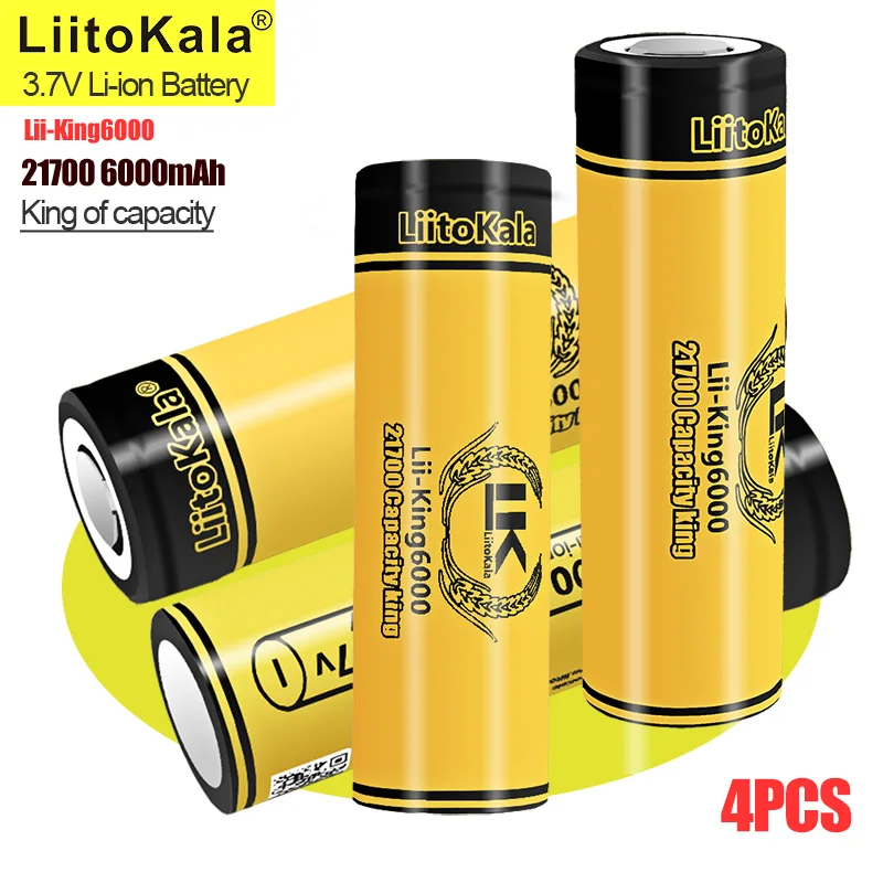 4PCS LiitoKala King6000 Highest Capacity 21700 6000mAh Battery 3.7V For Consumer Electronics And Home Appliances