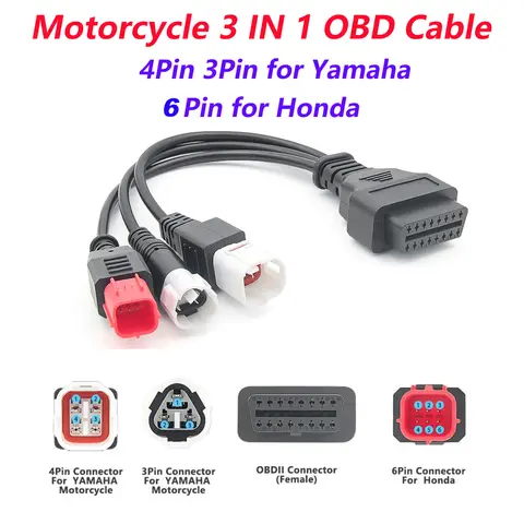 3 IN 1 Yamaha 3pin 4pin 및 Honda 6pin Obd2 16PIN 오토바이 진단 커넥터 케이블 어댑터 Obd 2 모터 연장 케이블