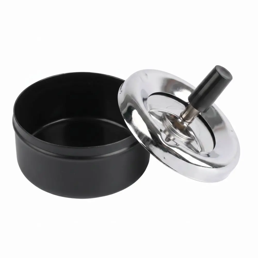 Modern Round Push Down Ashtray Windproof Lid Stainless Steel Cigarette Ashtray Spinning Tray Ash Tray Outdoor Use