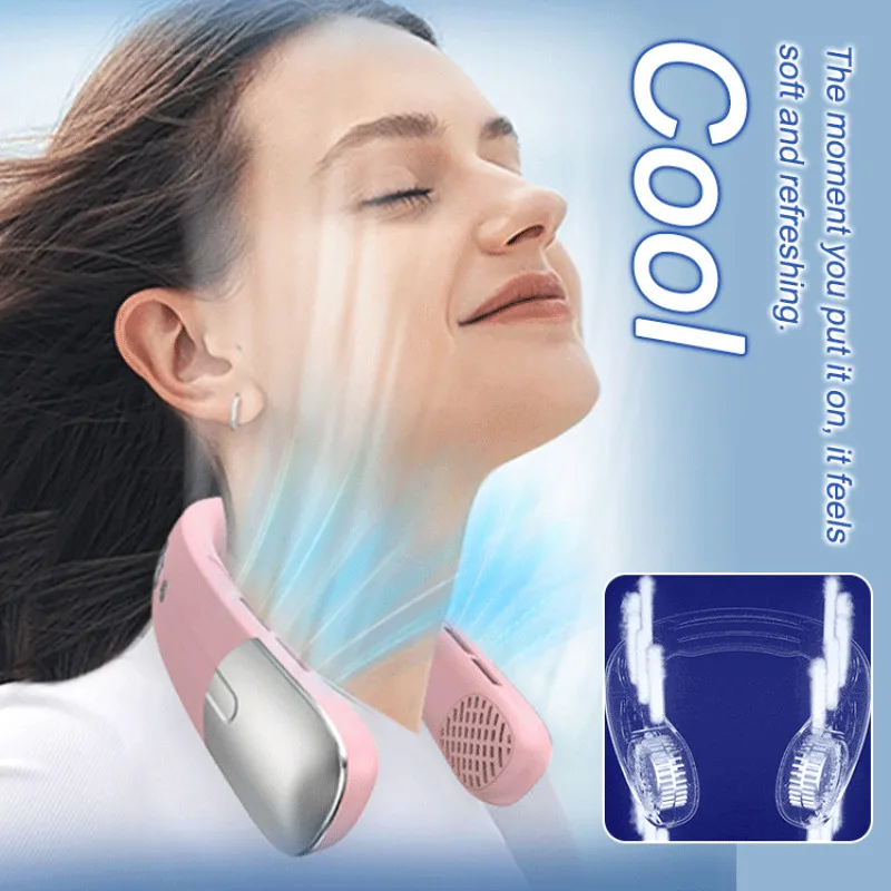 Kipas Leher Portabel Pendingin Leher Mini Kipas Leher Gantung Tanpa Bilah 4000MAh USB Kipas Pendingin Es Isi Ulang dengan Tampilan Digital LED