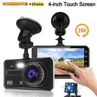 Pantalla táctil de doble lente DVR para coche cámara de salpicadero de 4 pulgadas 1080P para grabadora de vídeo de coches cámara de visión trasera opcional Monitor de estacionamiento 24H
