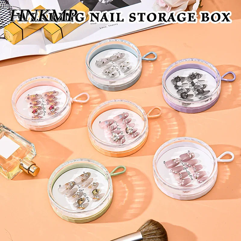 1/6 PCS Empty Press-On Nail Storage Plastic Round Shape Boxes With Lanyard Clear Nail Packaging Case Storage Tool Accessories