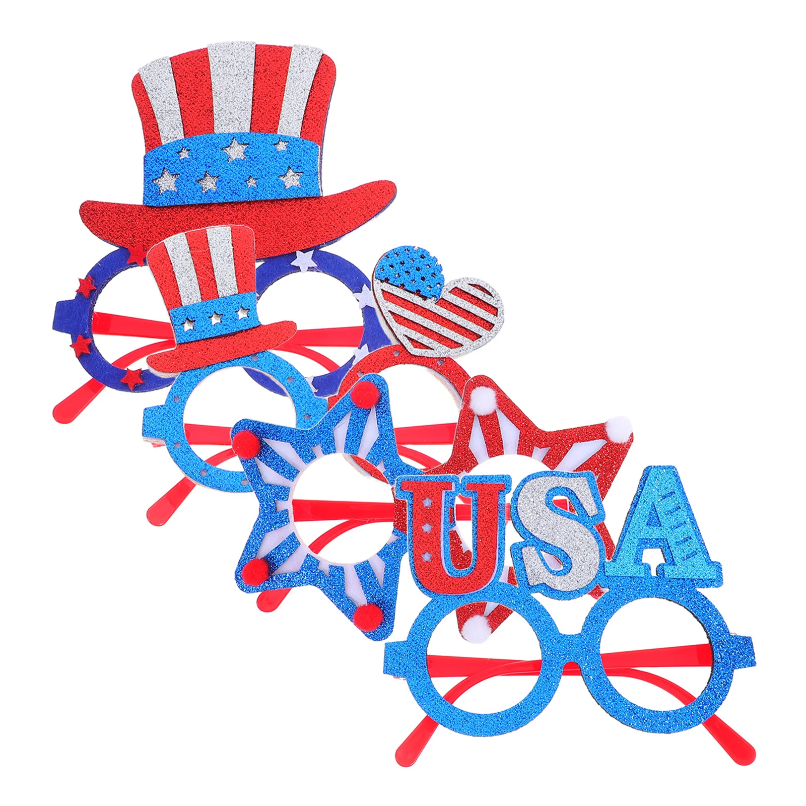 

4Pcs Patriotic Glasses Independence Day Theme Star Pattern Usa Colors Lightweight Frames for Fourth of July Party Decorations